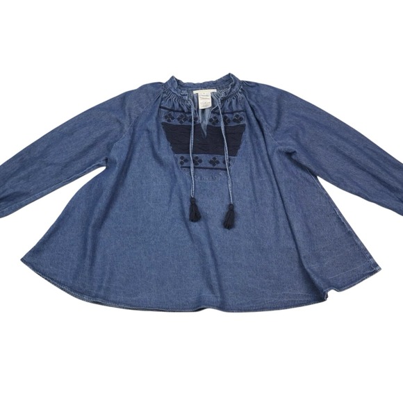 Ne Quittez Pas Tops - Anthropologie Ne Quittez Pas Sz M Hallie Chambray Embroidered Swing Peasant Top